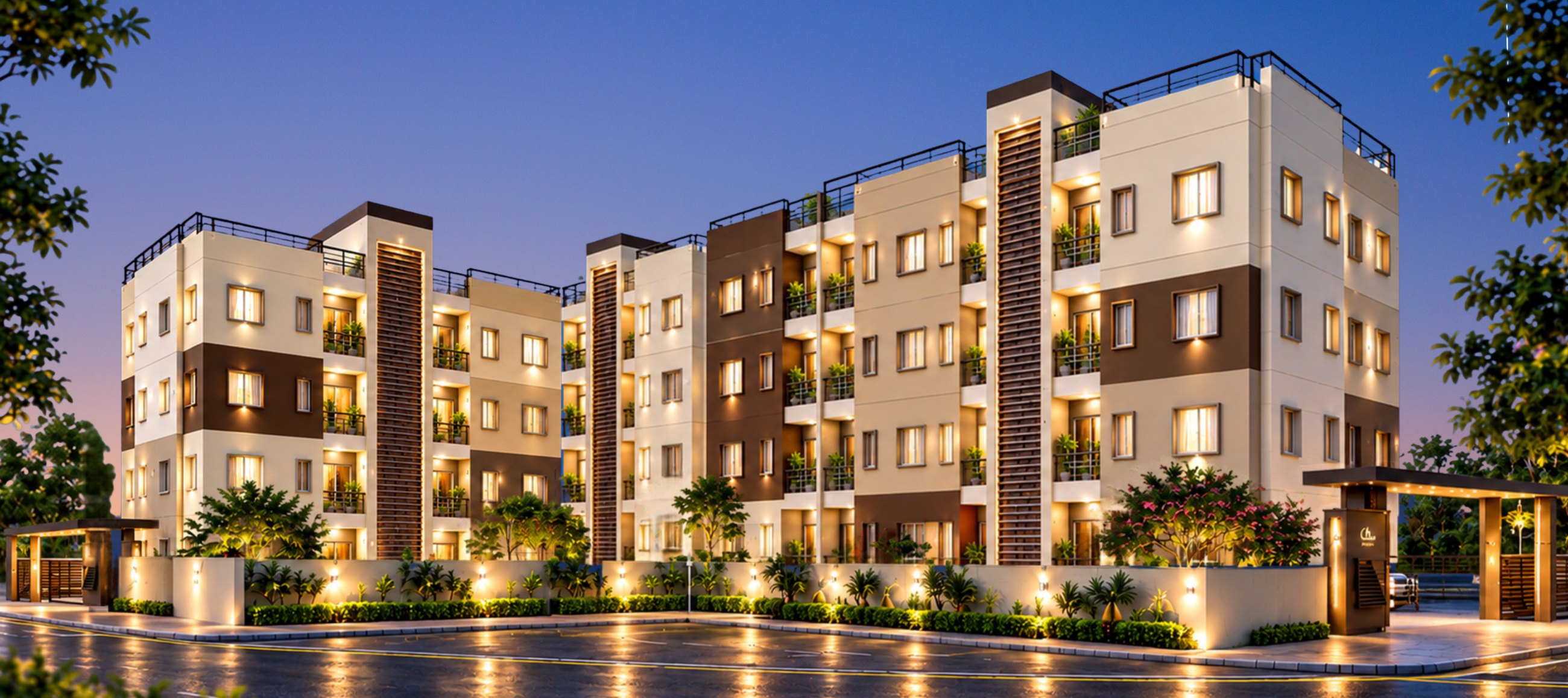 Project elevation of Saket Vatika, evening view