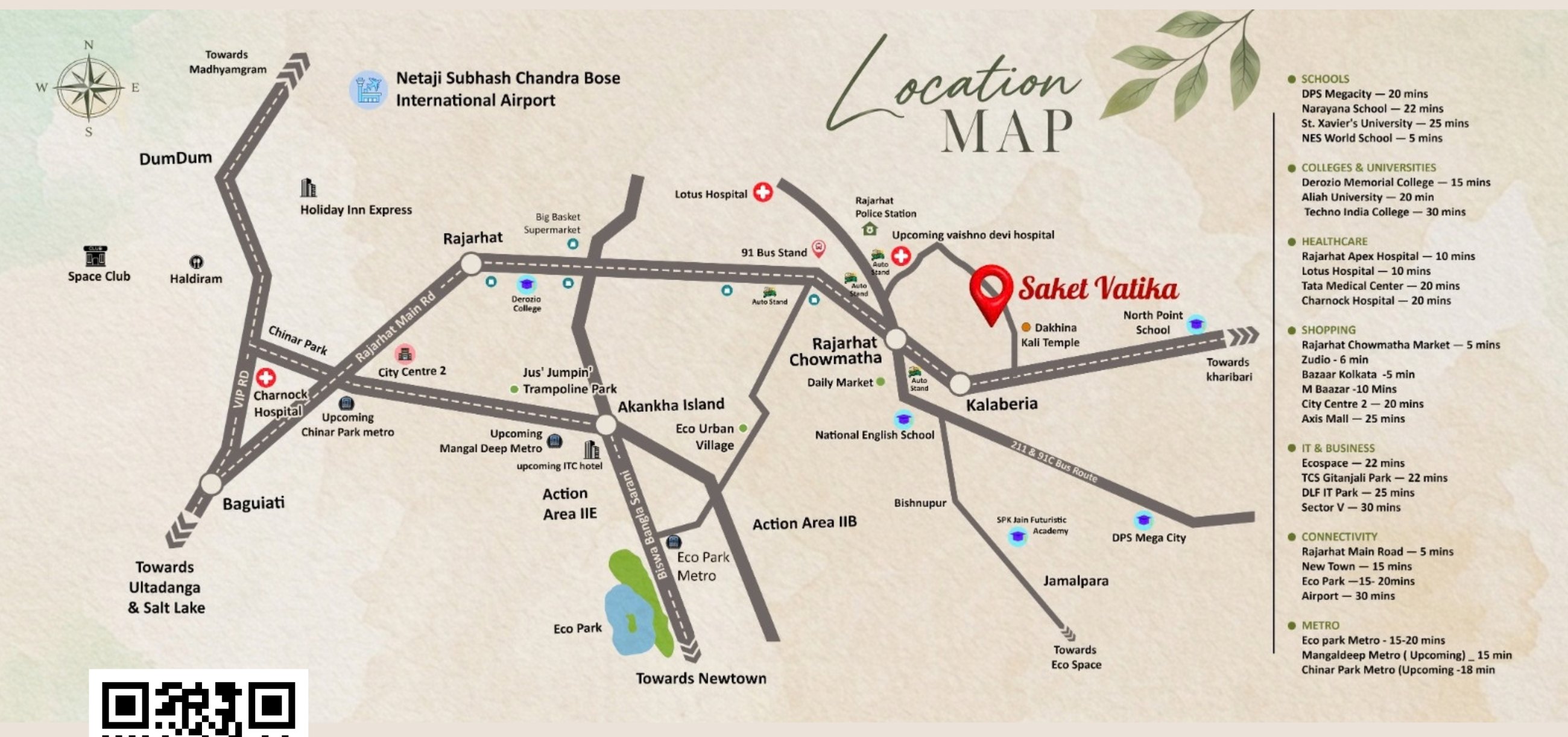 Location map of Saket Vatika with nearby schools, hospitals, shopping, IT hubs and metro stations